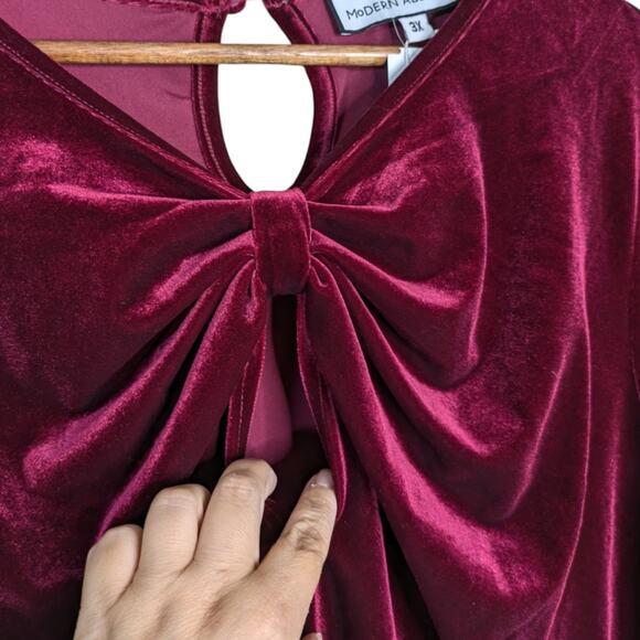 NEW Modern Abstract Taylor Velvet Midi Dress 3X Red Burgundy Twist Neck Keyhole - Picture 7 of 12
